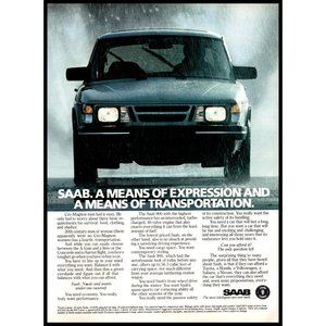 1986 Saab 900 Turbo Vintage Print Ad Rain Wet Highway Headlights Wall Art Photo